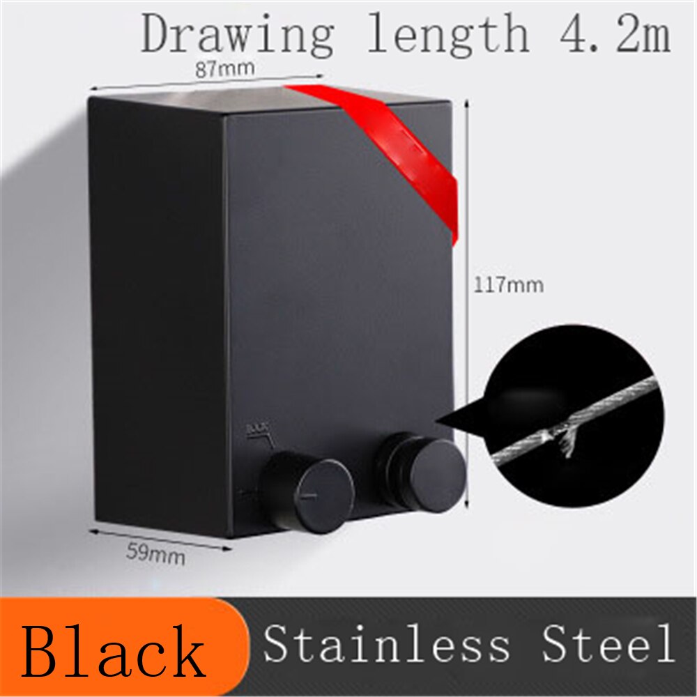 Indoor Outdoor Retractable Laundry Clothesline Wall Hanging Stretch Washing Clothes Line Shrinking Balcony Invisible Line: Black