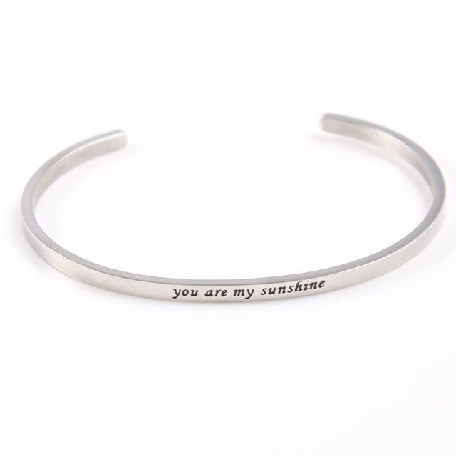 3.2mm Stainless Steel Bangle Engraved you are my sunshine Inspirational Quote Cuff Mantra Bracelet for Women