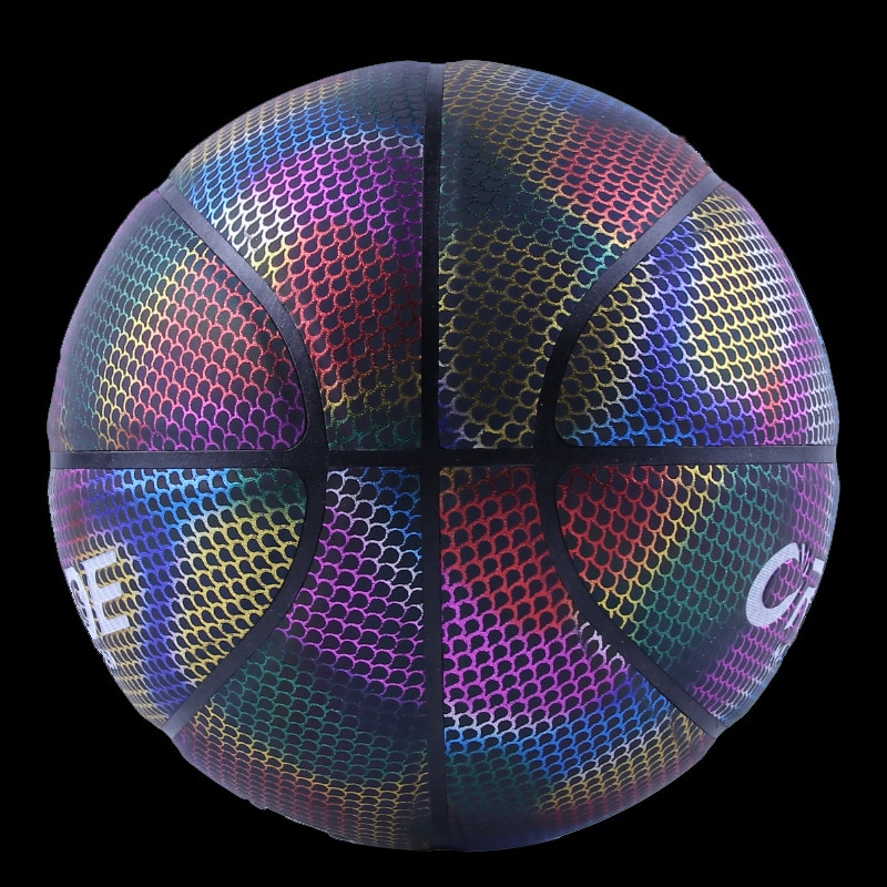 Størrelse 75 lysende basketballbold holografisk reflekterende lysende flashbold pu slidstærk glødende basketball nattsportspil