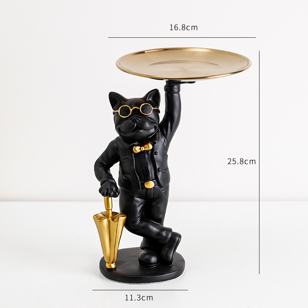 Nordic buldog francuski rzeźba figurka psa statua biżuteria przechowywania tabeli dekoracji prezent pas płyta okulary taca Home Art statua: Black E