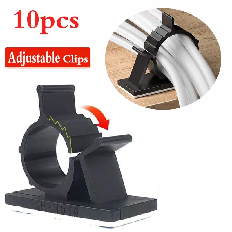 10pcs Adjustable Cable Organizer Self Adhesive Cable Clips Table Cable Management Cord Holder For Car PC TV Charging Wire Winder