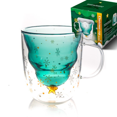 god christmas tre dobbel vegg glass latte kaffekopp kafé butikk jul skulle ønske stjerne begivenhet eventyr krus vakkert tekopp boks: 1 stk glasskrus