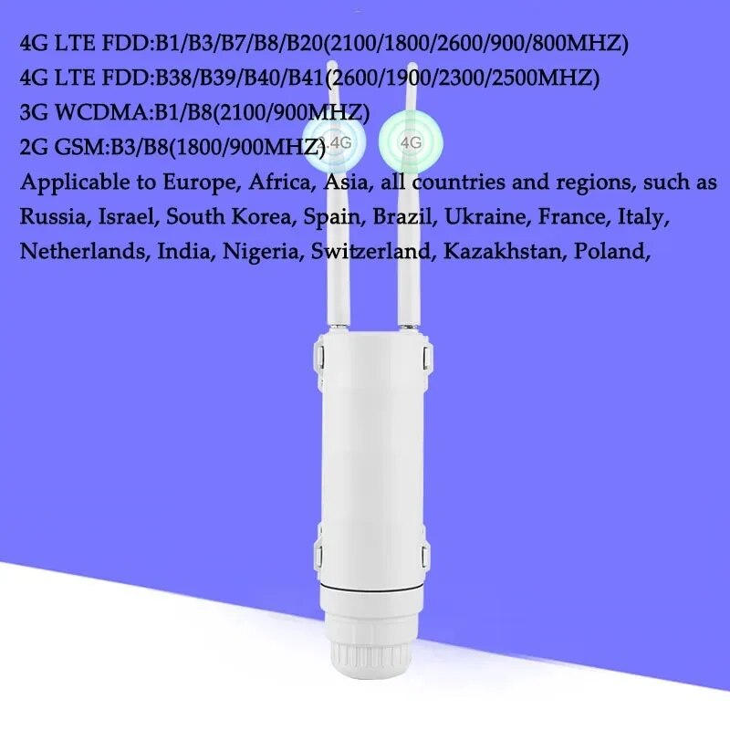 KuWFi 4G Zewnętrzny router WIFI 300 Mb/s Wodoodporny router kart SIM 4G Szeroki zakres Bezprzewodowy punkt hottowy internetowy Obsługa Wi-Fi 64 użytkowników: Default Title