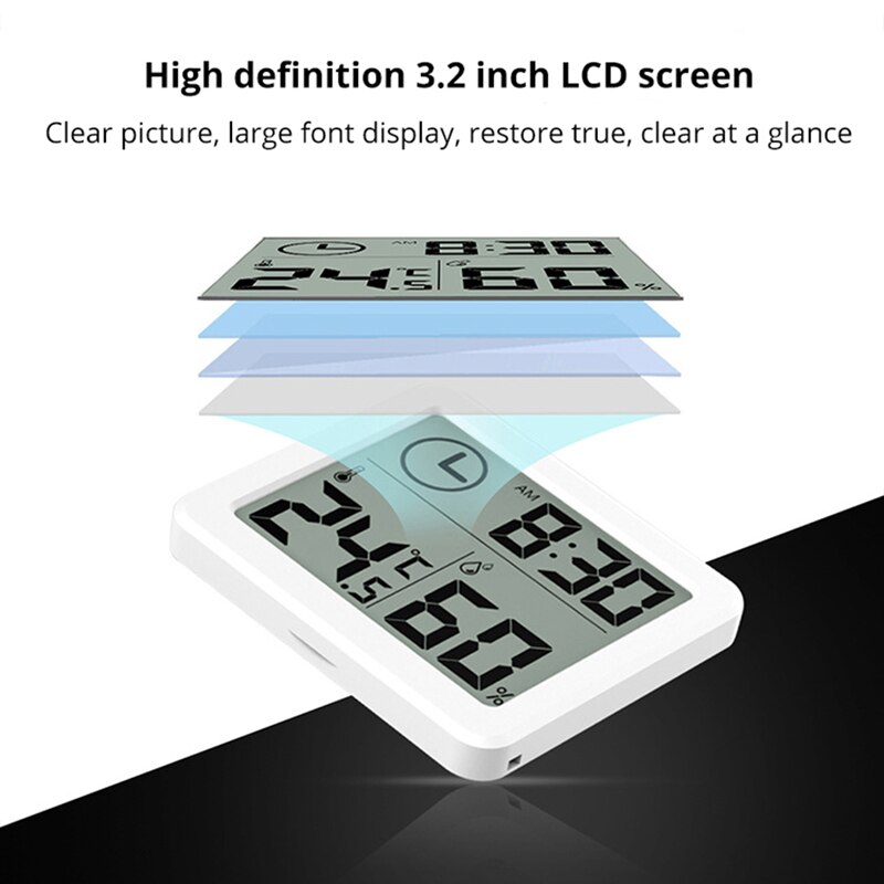 Multifunction Automatic Electronic Temperature and Humidity Monitor Clock 3.2inch Large LCD Screen