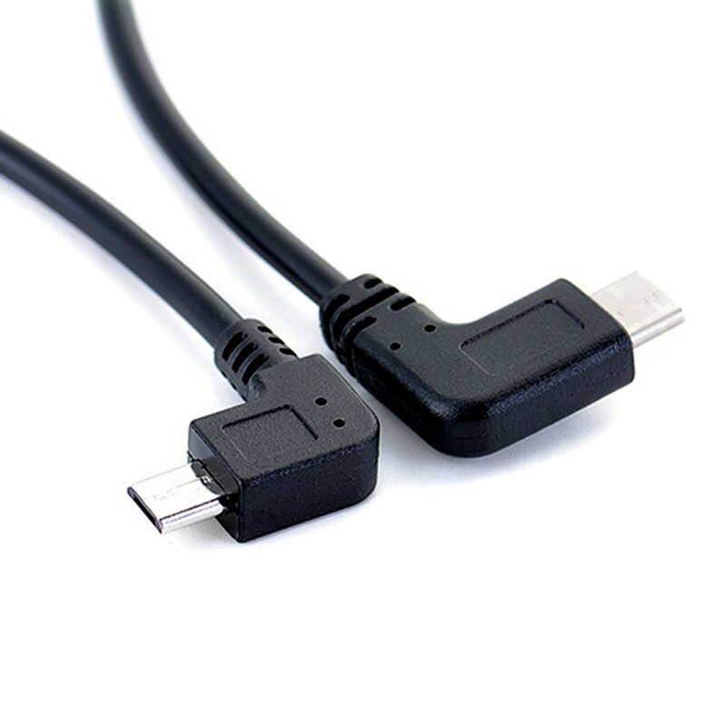 Venstre vinkel 90 grader mikro usb 5 ben han til type c han kabel konverter otg adapter dataledning kabel 25cm