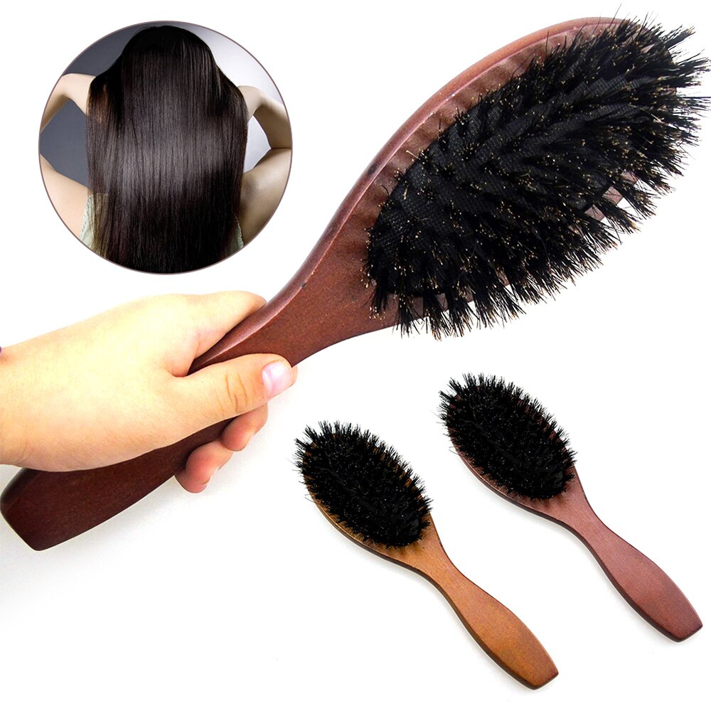 Natural Boar Bristle Hairbrush Massage Comb Anti-static Hair Scalp Paddle Brush Beech Wooden Handle Hair Brush Styling Tool