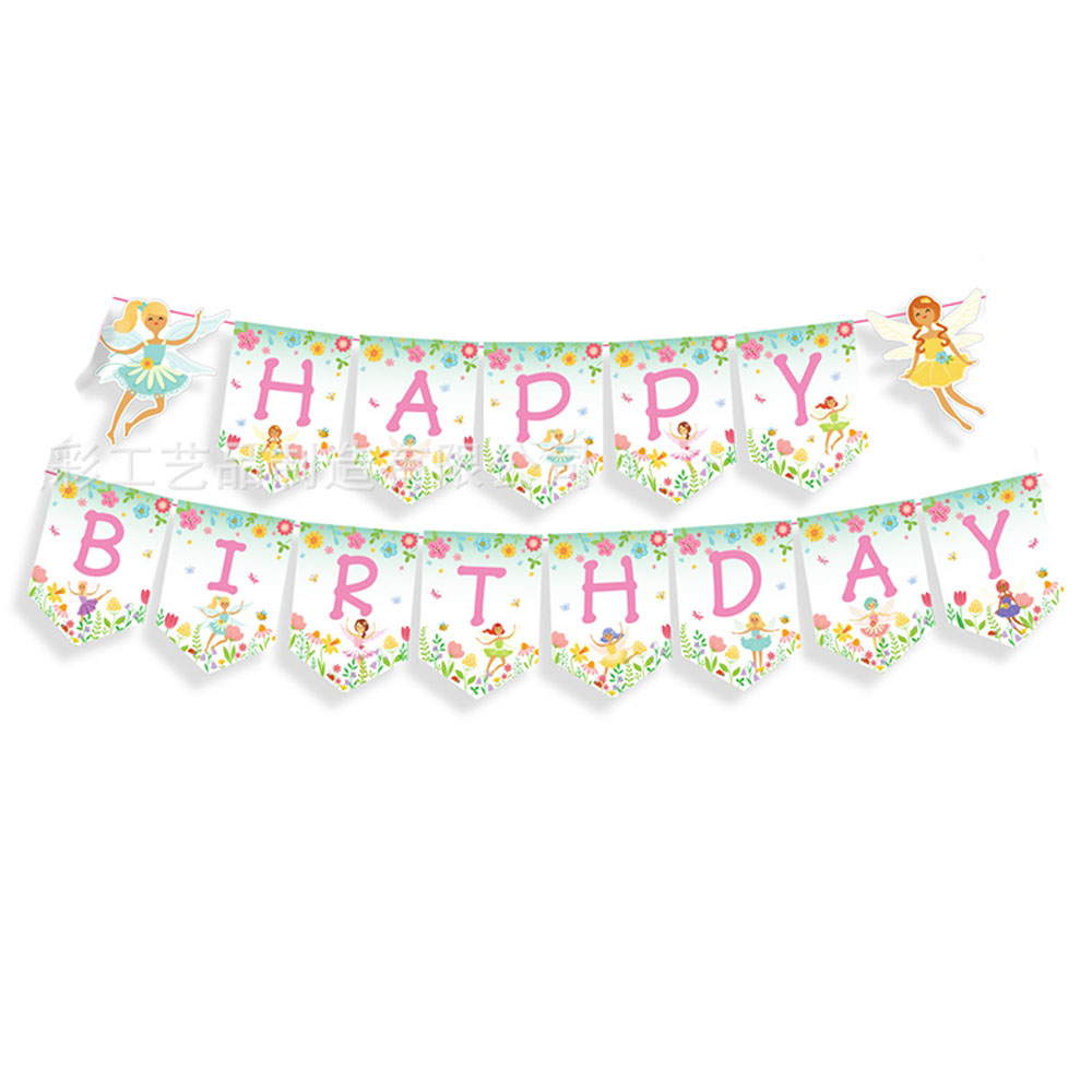 Spring Fairy Birthday Party Decoration Flower Fairies Girls Happy Birthday Hanging Banner Decor for Fairy Theme Birthday Party: Deep Sapphire