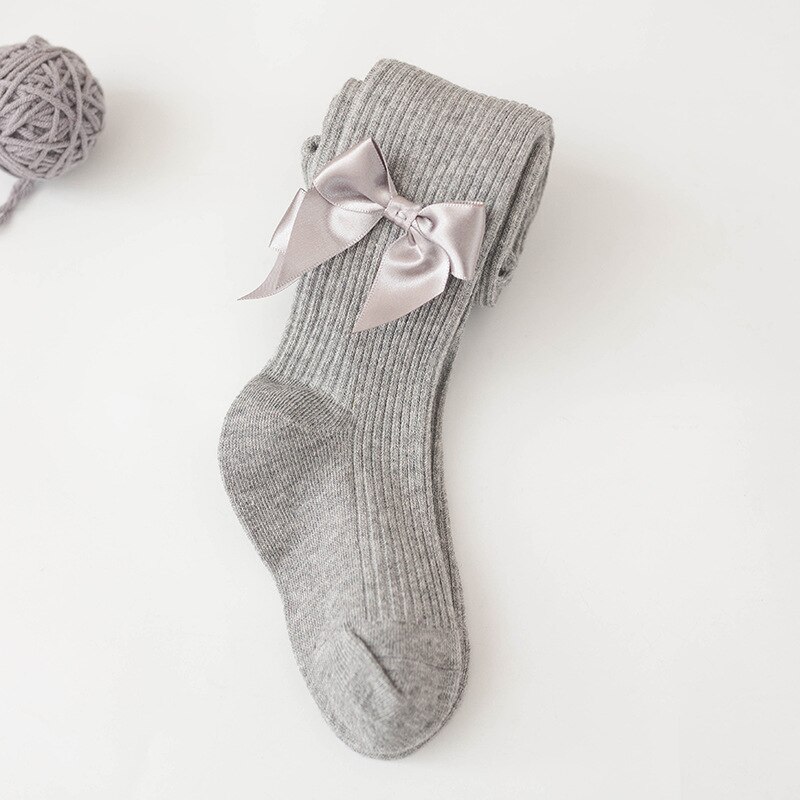 0-4 Jaar Oude Winter Warm Boog Leggings Baby Katoen Boog-Knoop Panty Elastische Kinderen Meisjes Geribbelde Kousen meisjes Voor Leggings: Grijs / S 0-1Years