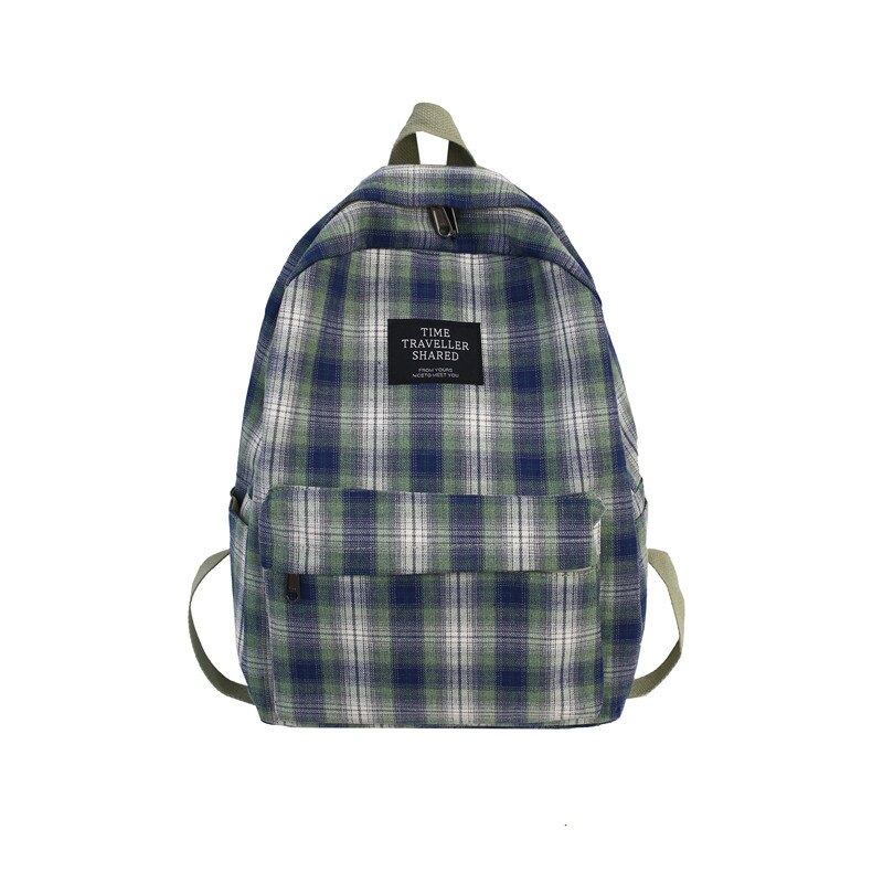 Studenten Rugzak Vrouwen Plaid Patroon Schooltas Canvas Softback Campus Stijl Rugzak Reizen Rugzak Vrouwelijke Rugzakken Dames: green