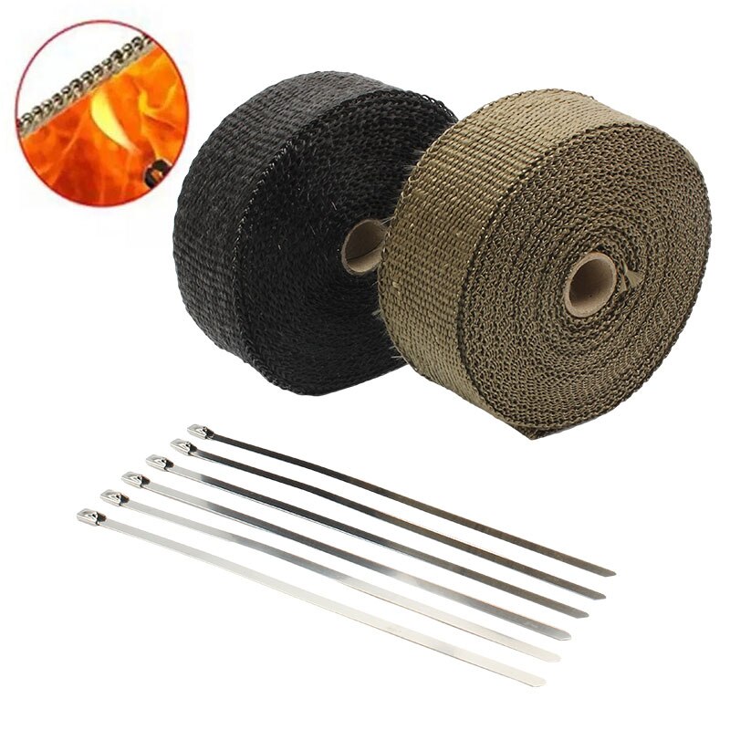 5cm*5M Exhaust Heat Wrap Thermal Tape Fiberglass Heat Wrap Manifold Insulation Roll Resistant with Stainless Ties