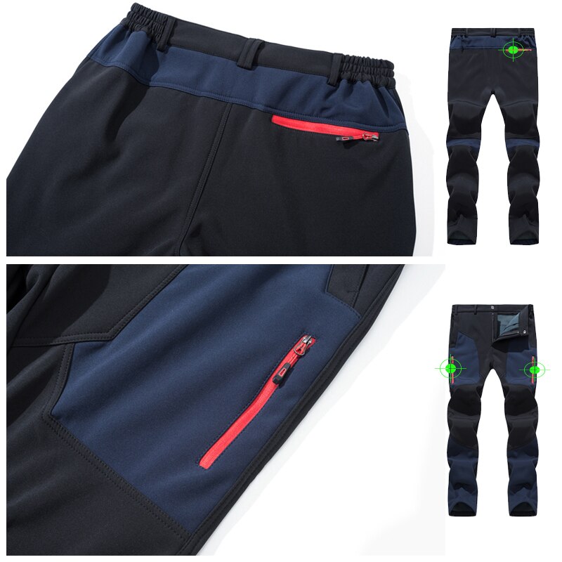 TRVLWEGO Winter Men Trekking Pants Sports Hiking Camping Fleece Water Resistant Cycling Very Warm Thickening Splicing Trousers