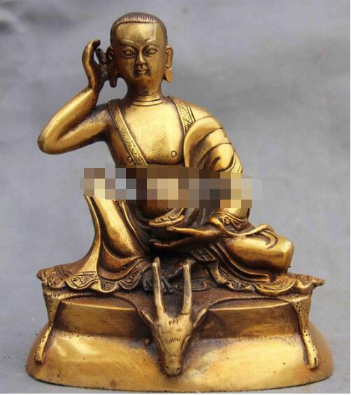 Statue de tête de cerf bouddhiste tibétain en Bronze, Milarepa Arhat
