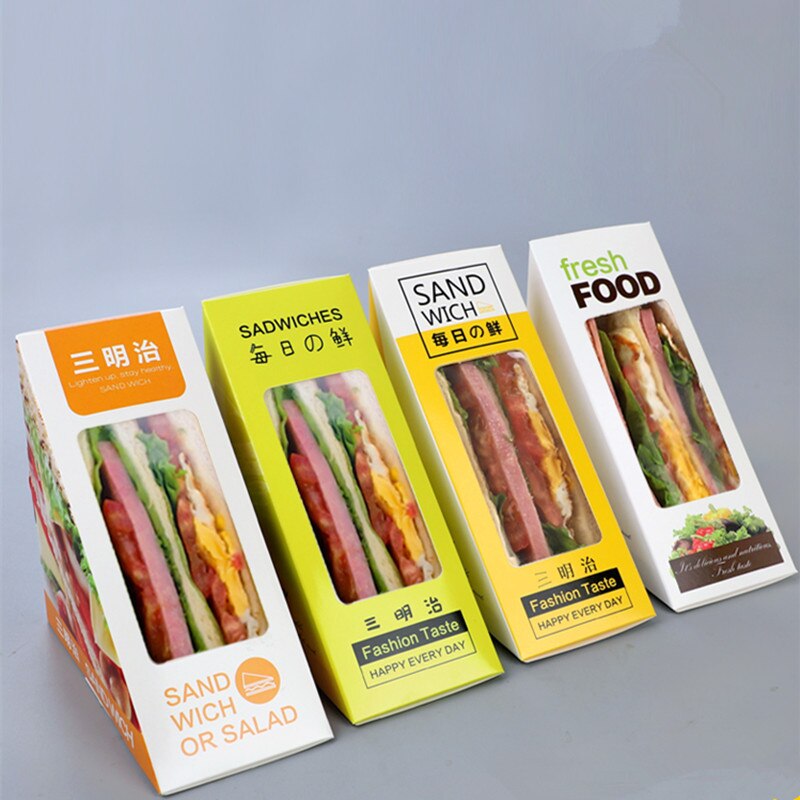 100pcs Sandwich packaging box white card carton baking cake paper box with window picnic party food disposable package