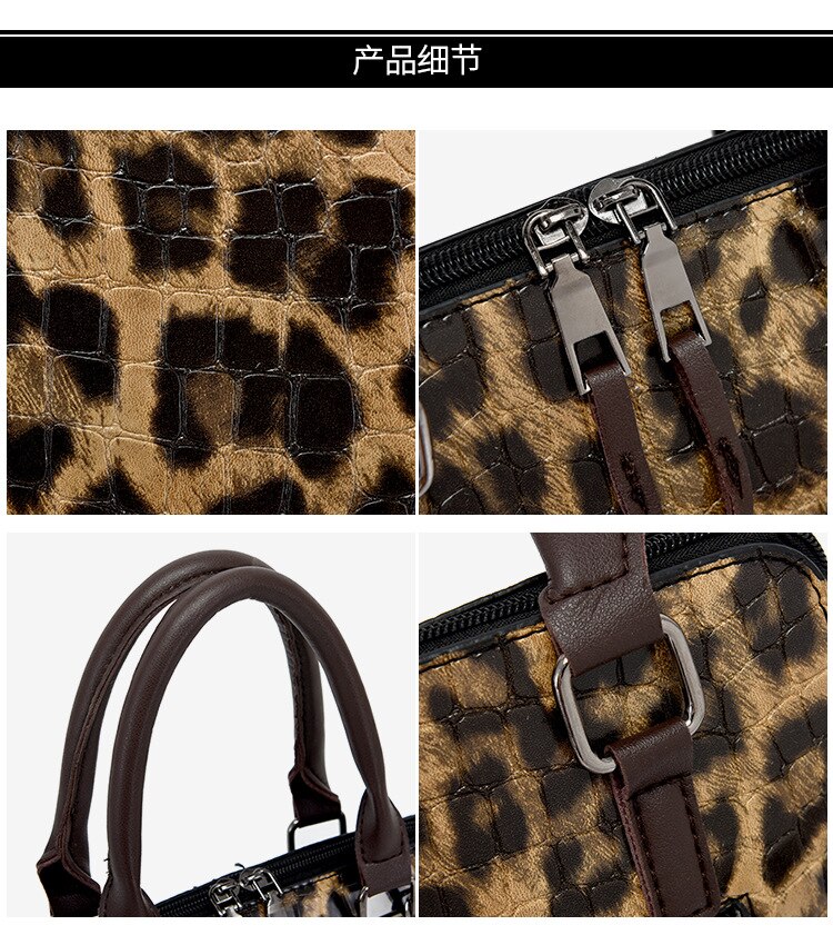 4PCS Handbags Women Large Capacity Shoulder Bag Stone Pattern PU Leather Crossbody Bags Sac A Main Femme Leopard Bag