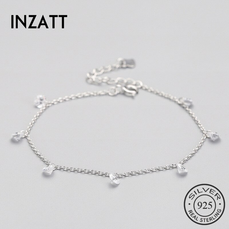 INZATT-Pulsera de plata de ley 925 con cristales, pulsera fina de eslabones con cristales colgantes, de estilo bohemio, para mujeres