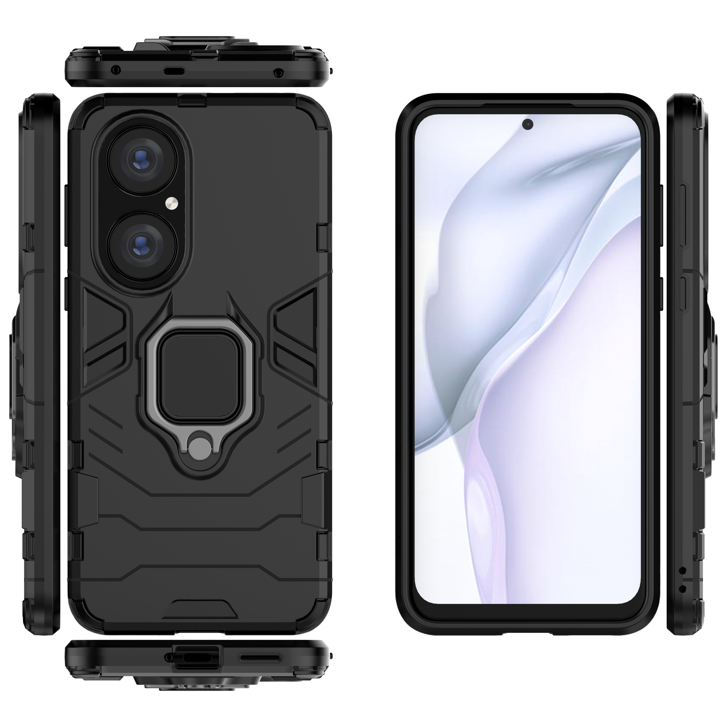 Armor Shockproof Case For Huawei P60 P50 P40 P30 P20 Lite Pro Plus Bumper Metal Ring Stand Back Cover