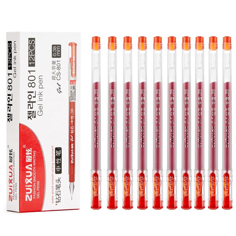 ZUIXUA 12pcs Gel Pen 0.38mm Black Blue Red Ink Pens Large Capacity Writing Smooth School Student Pens Office Stationery: 12pcs 0.38mm Red