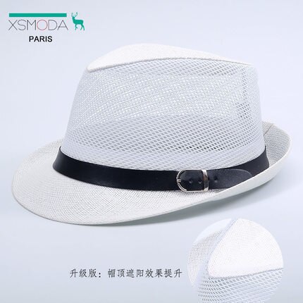 Han stråhatte sommer cool mesh panama hat stort hoved mand plus størrelse fedora hat 58cm 60cm: Hvid / 58cm