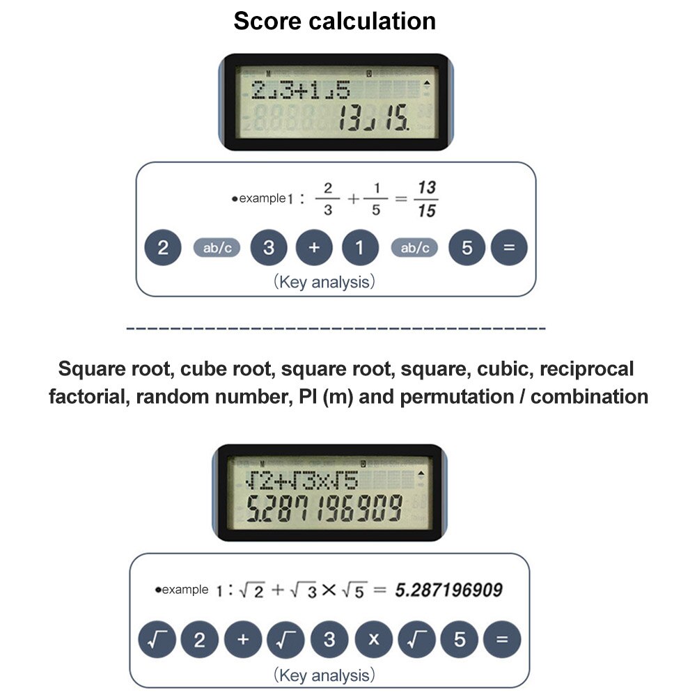 Scientific Calculator Study Handheld Portable 12 Digits Universal School Two Line Display Student Multifunctional