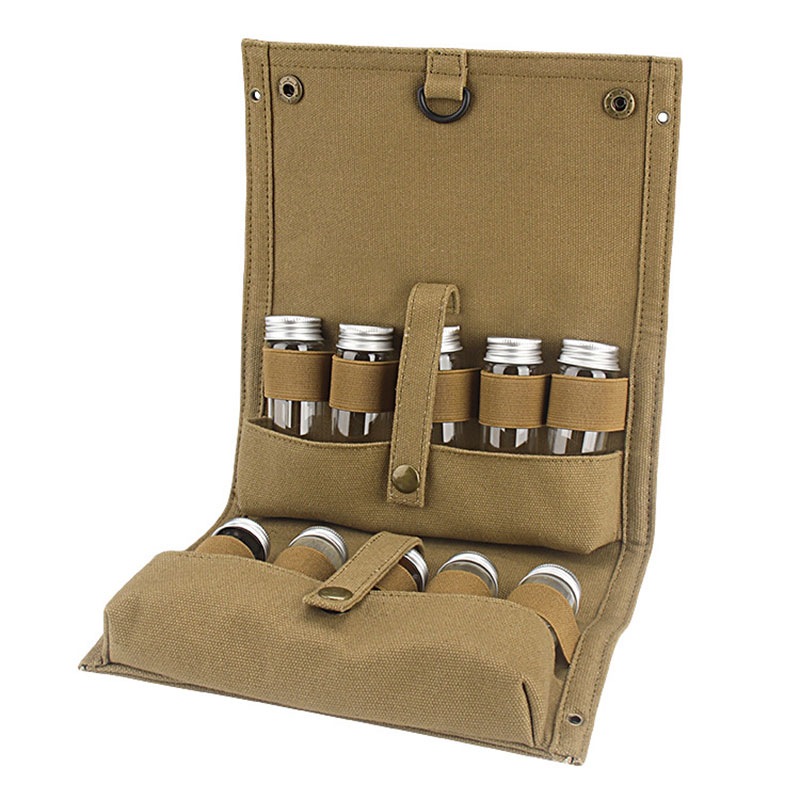 Outdoor Camping Spice Bottle Storage Bags Canvas Foldable Portable BBQ Picnic Seasoning Bottles Handbag Cruet Organizer Holder
