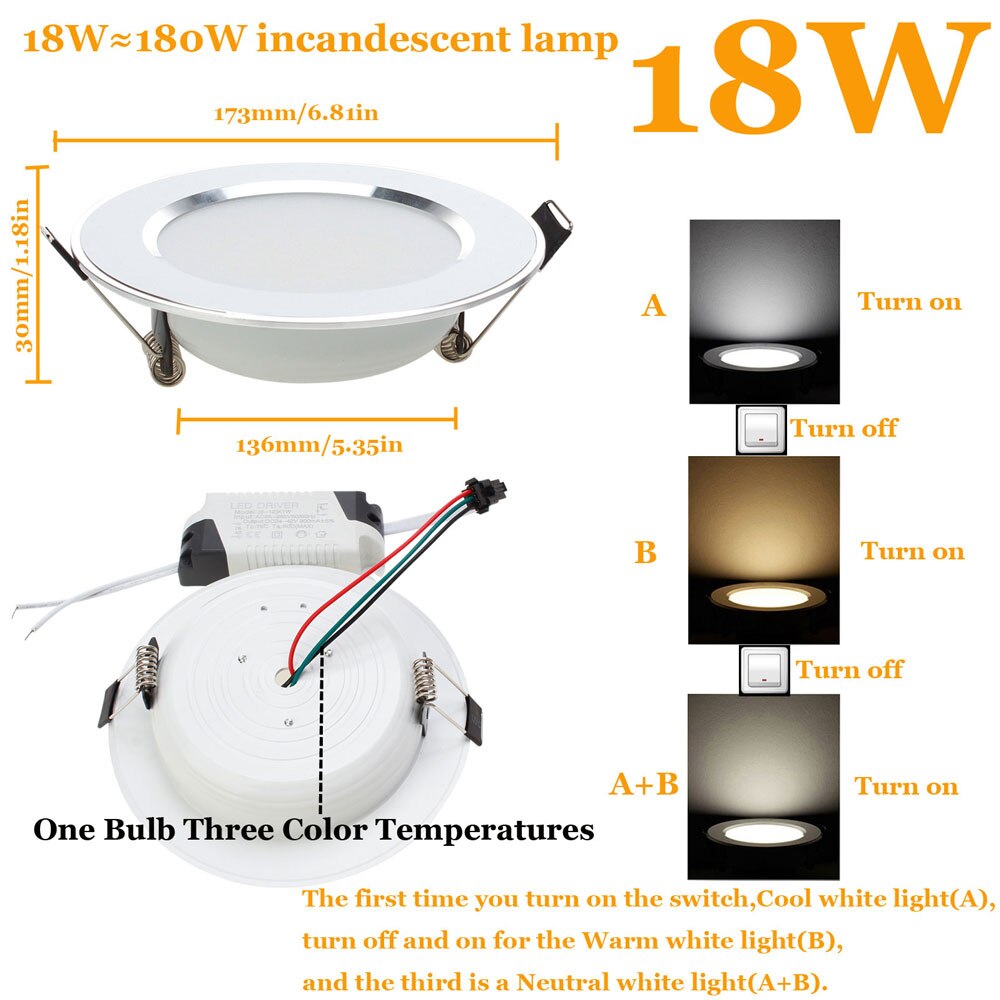 LED Downlight 3W 5W 7W 9W 12W 15W 18W empotrable redondo lámpara 85-265V Cool + neutro + Led blanco cálido bombilla de Interior llevó la iluminación del punto