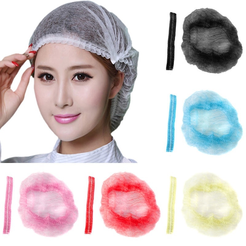 Gorro desechable de franjas no tejidas, gorros con tiras antipolvo, Gorros de protección para el trabajo, gorro de Chef con forma de seta, gorras protectoras Multicolor prácticas