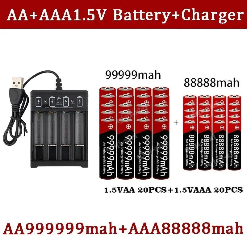 Brand 1.5V AA 1.5V AAA Alkaline 1.5V Clock Toy Camera Battery Rechargeable Battery+USBcharger rechargeable battery: Silver