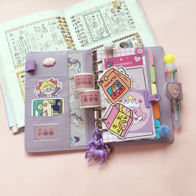 A6 Bitterkoekje Super Set Meisje Hart Notebook Losbladige Diy Notepad Handbook Dagboek Pu Lederen Cover Dagboek Agenda Planner papier