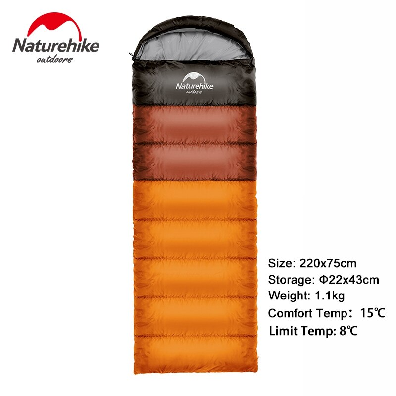 Naturehike udendørs camping voksen sovepose vandtæt holde varm tre sæson forår sommer sovepose til camping rejser: Orange 1100g