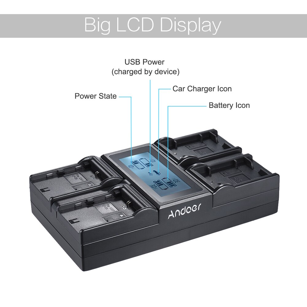Andoer NP-FZ100 4-Channel LCD Digital Camera Battery Charger for Sony A7III A9 A7RIII A7SIII Camera Battery Fast Charger Adapter