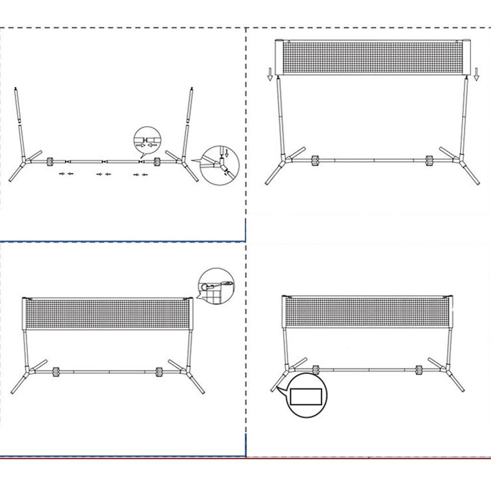 Portable Adjustable Badminton Net Rack Set Multi-function Volleyball Net Bracket Extending Net Rack with Folding Steel Pipe