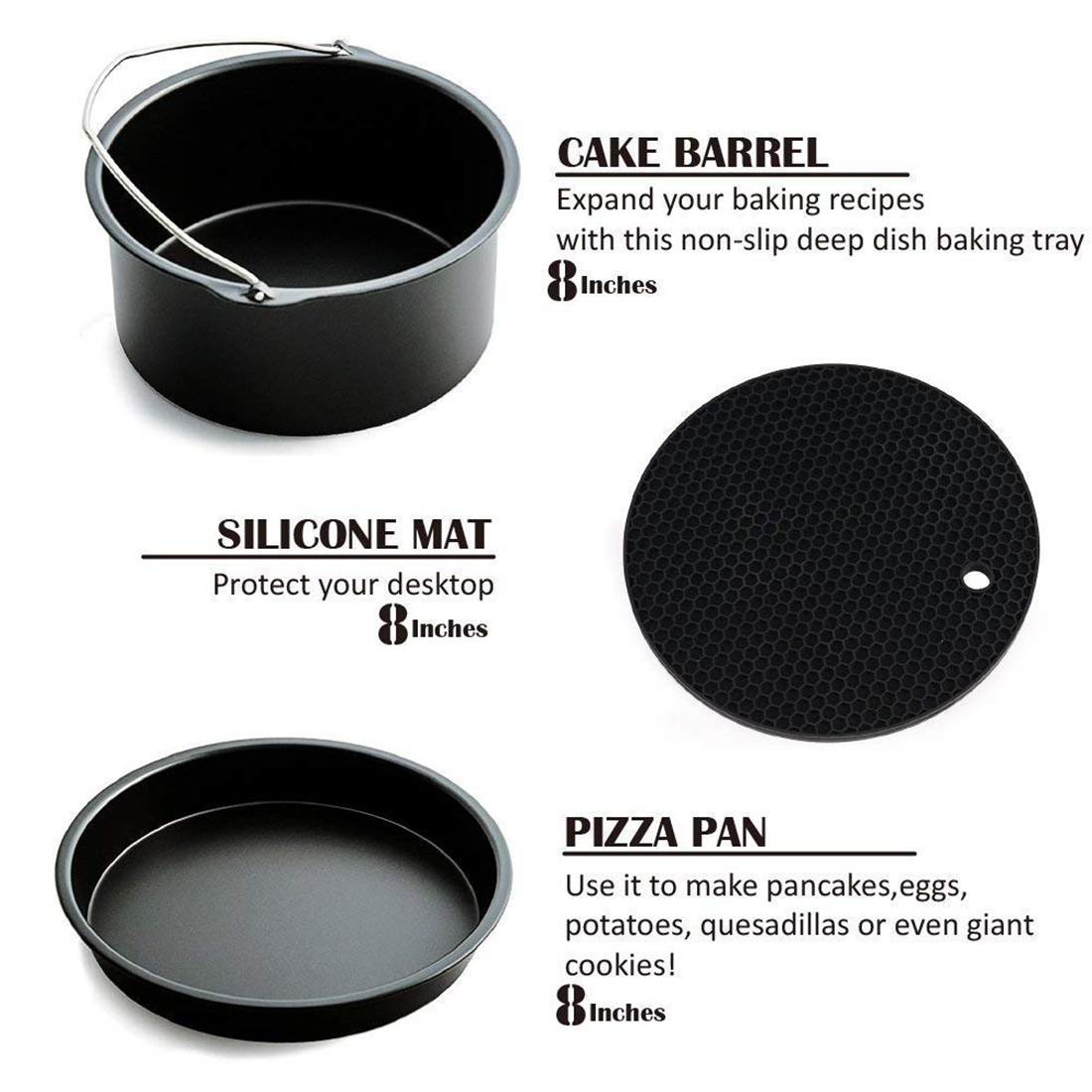 Best Air Fryer Accessories Deep Fryer Universal, Cake Barrel, Pizza Pan,Mat, Skewer Rack, holder Fit all 5.3Qt - 5.8Qt(XL)