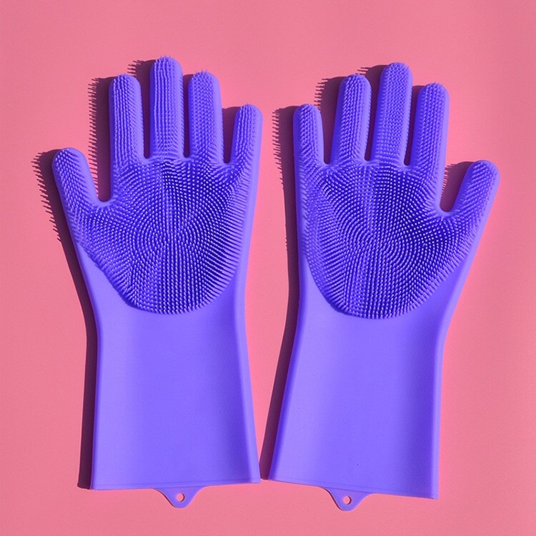 1 Paar Magic Dish Wassen Handschoenen Scrubber Rubber Keuken Schoon Gereedschap Multifunctionele Silicone Cleaning Handschoenen Voor Huishoudelijke: Paars / 240g