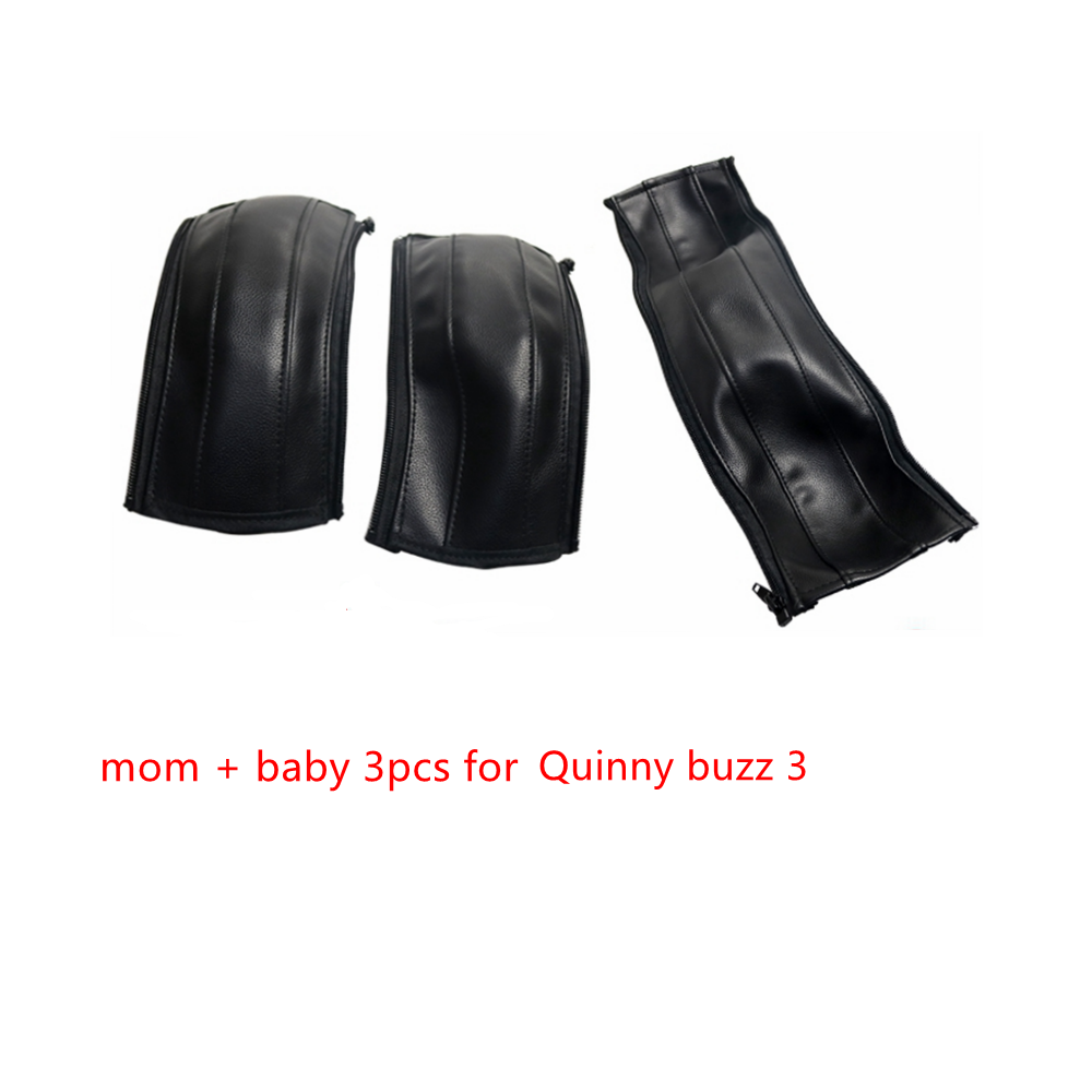 Ensemble complet de housses de poignée en cuir pour poussette Quinny Buzz 3, housse de protection pour accoudoir, accessoires: mom baby 3PCS BLACK