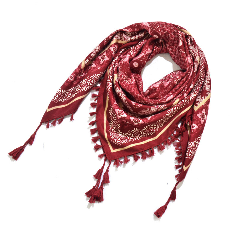 Boheemi huivi naisten talvikääre retrokuvioinen tupsukuvioinen naisten huivi iso neliöhuivi 115cm puuvillaista foulard-kukkakuvioista nenäliinaa: 2