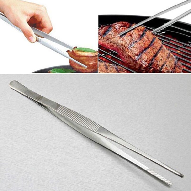 1x pinza de cocina larga de acero inoxidable para cocinar, utensilios de churasco, pinzas para barbacoa, utensilios para servir, suministros de jardín