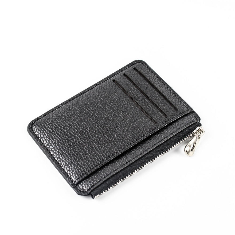 1pcs Slim Women Card Holder PU Leather Unisex Zipper Business Card Case Men Credit Mini Cards Holder Wallet: Black