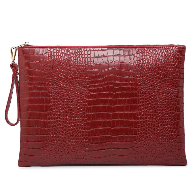 Ostrich Maroon Leather Clutch Handbag Python Women Laptop Bag For Macbook Pouch Bag With Short Wristlet