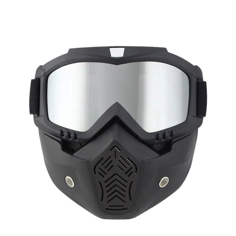 Lunettes pour casque de moto requin, Vintage, pour Motocross, rétro, coupe-vent, ouvert, masque: Style2 black silver