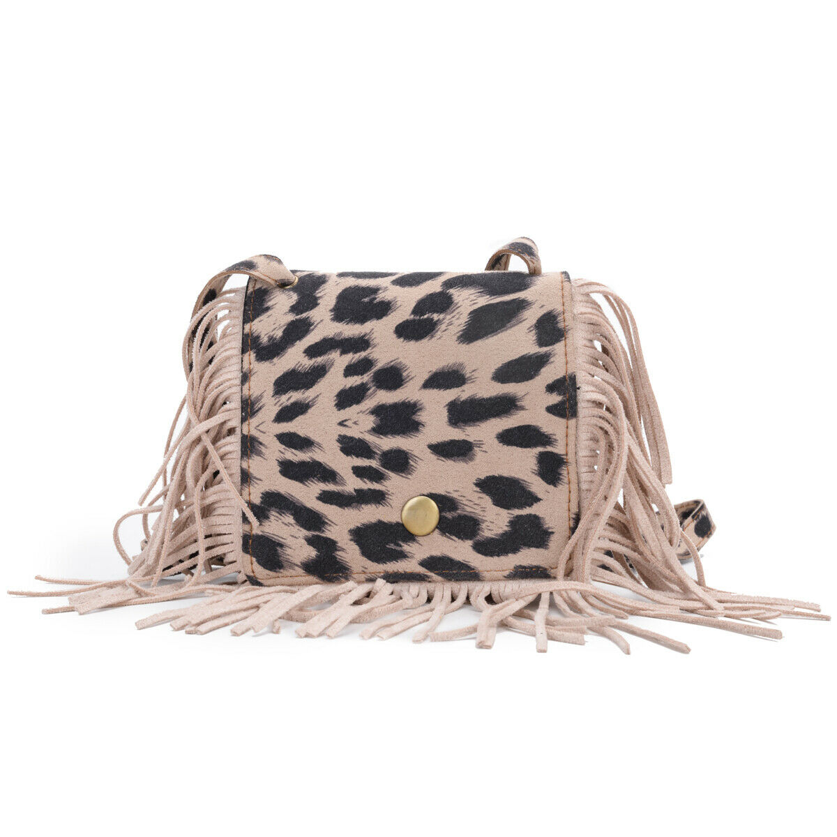 Tassel Mini Messenger Bag Kids Girls Handbags Coin Purse Children Shoulder Bags: Khaki Leopard