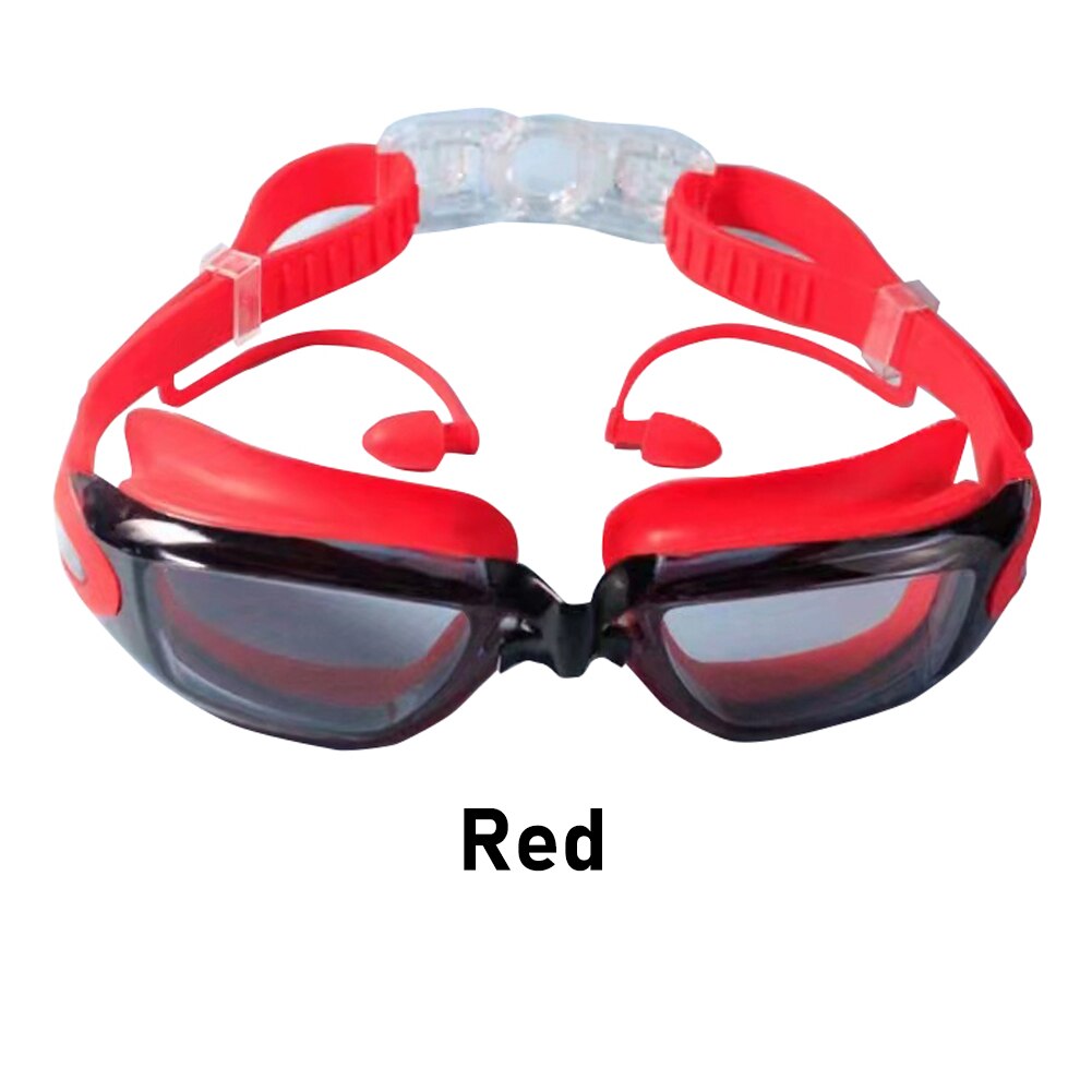 Zwembril Zwemmen Bril Met Oordopjes Neus Clip Transparante Waterdichte Siliconen Optische Duiken Bril: Red