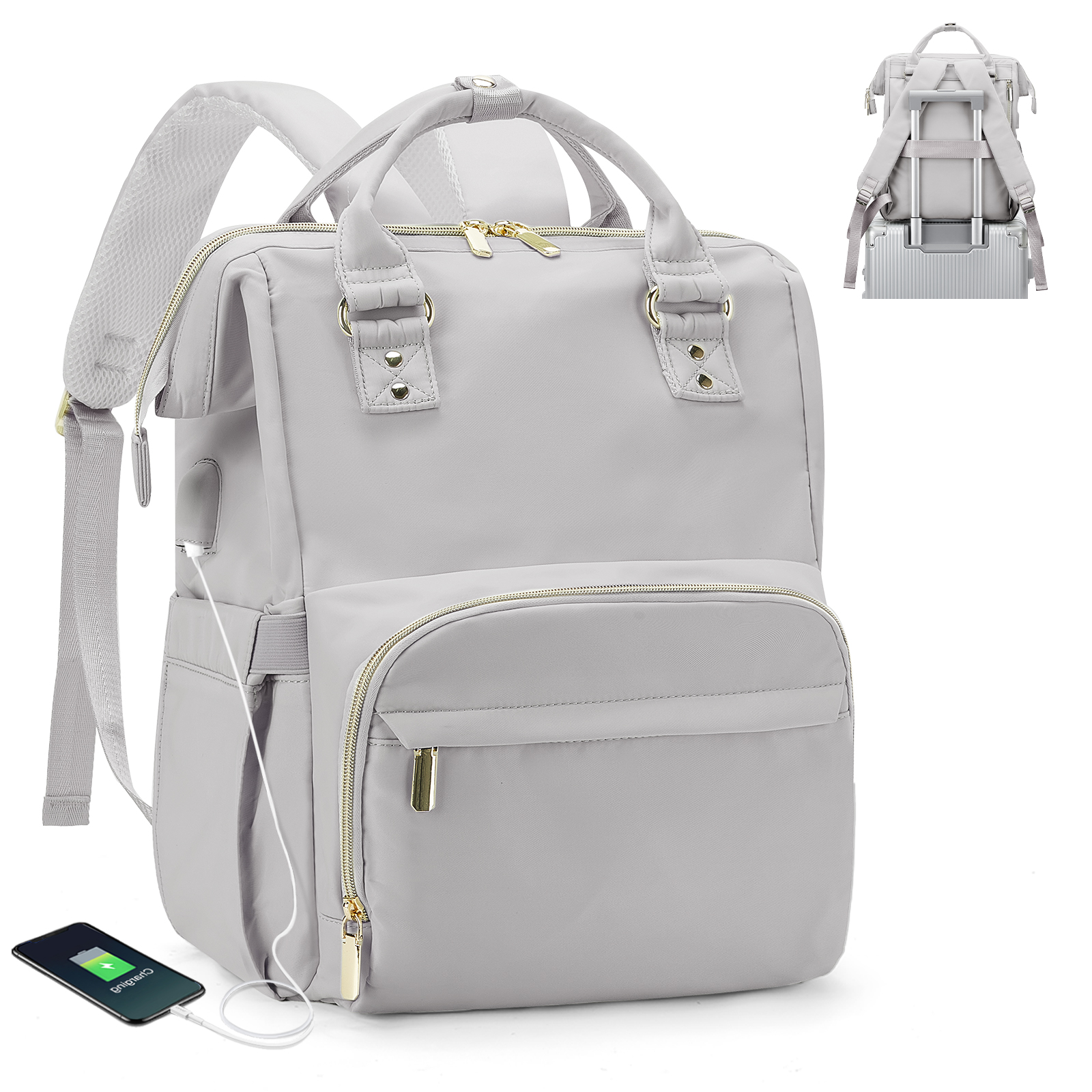 Laptop Backpack for Women Water Resistant Travel Work Backpacks Purse Stylish Business Teacher Nurse Computer Bag with USB Port: GRAY