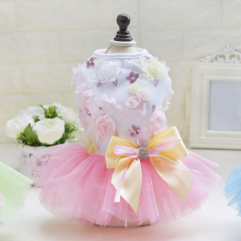 XS-XL Hond Jurk Gaas Boog Bloem Schattige Hond Kleding Voor Kleine Hond Tutu Rok Trouwjurk Prinses Hond Jurk Voor chihuahua: Roze / S
