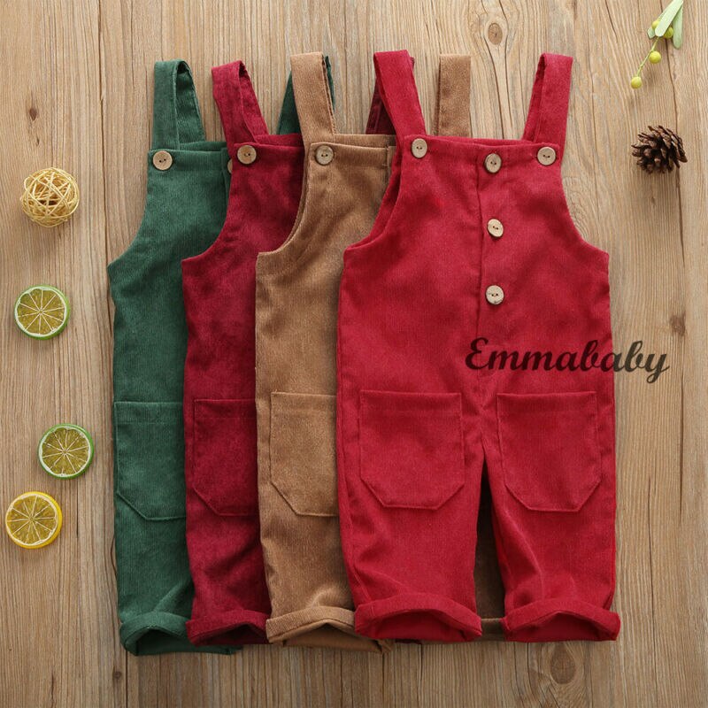 1-5 Years Kids Toddler Baby Boys Girls Overalls Winter Warm Pants Solid Color Corduroy Bib Pants