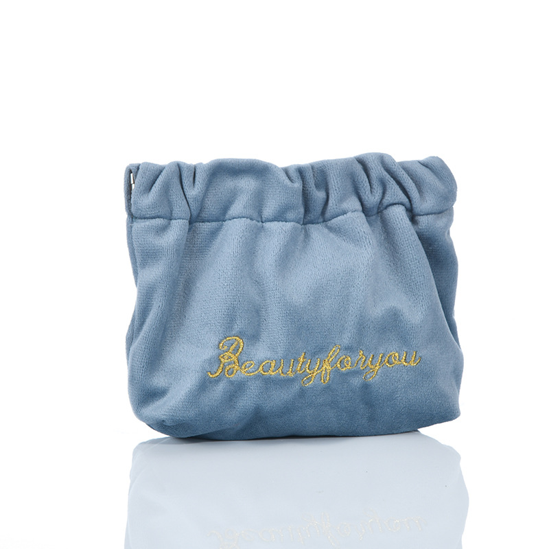 Vrouwelijke Portemonnee Fluwelen Brief Print Mini Coin Mini Lipstick Zak Vrouwelijke Effen Kleur Opbergtas: blue
