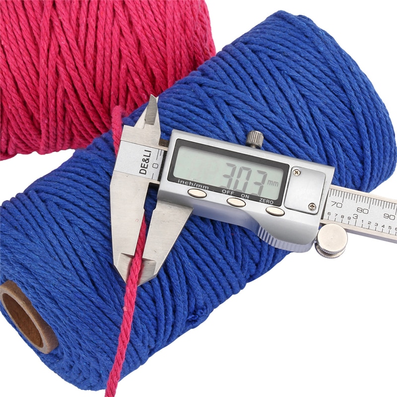Cordon coloré 100% coton de 3mm, cordelette pour macramé artisanal, accessoire décoratif pour de mariage, 100 mètres/rouleau