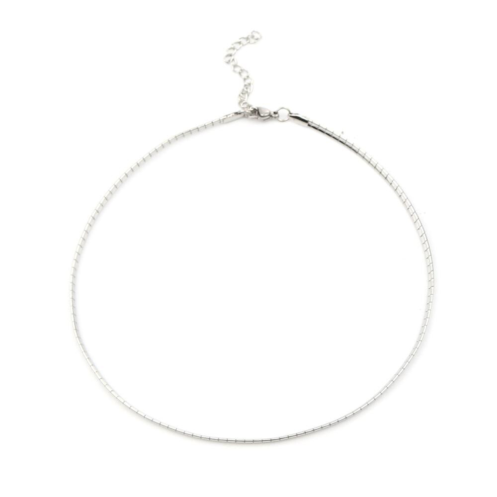 304 Rvs Choker Ketting Zilver Kleur Rechthoek Voor Vrouwen Mannen Party Club Punk Stijl Kraag Sieraden 35Cm Lange, 1 Pc
