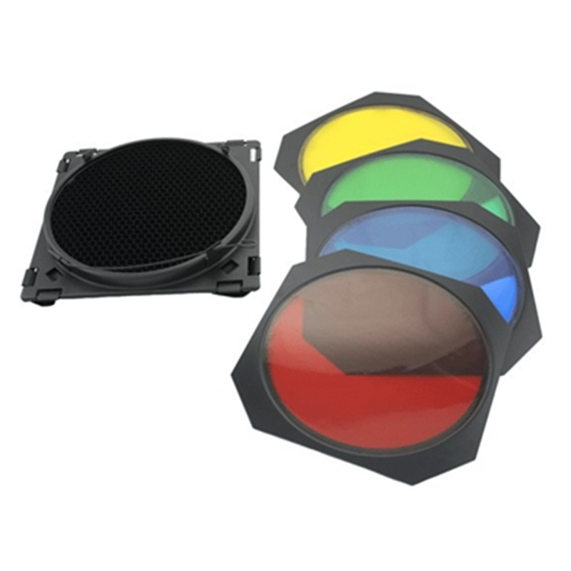 Godox – support réflecteur Bowens, pour Flash de Studio + porte de grange BD-04 grille nid d&#39;abeille + 4 filtres de couleurs