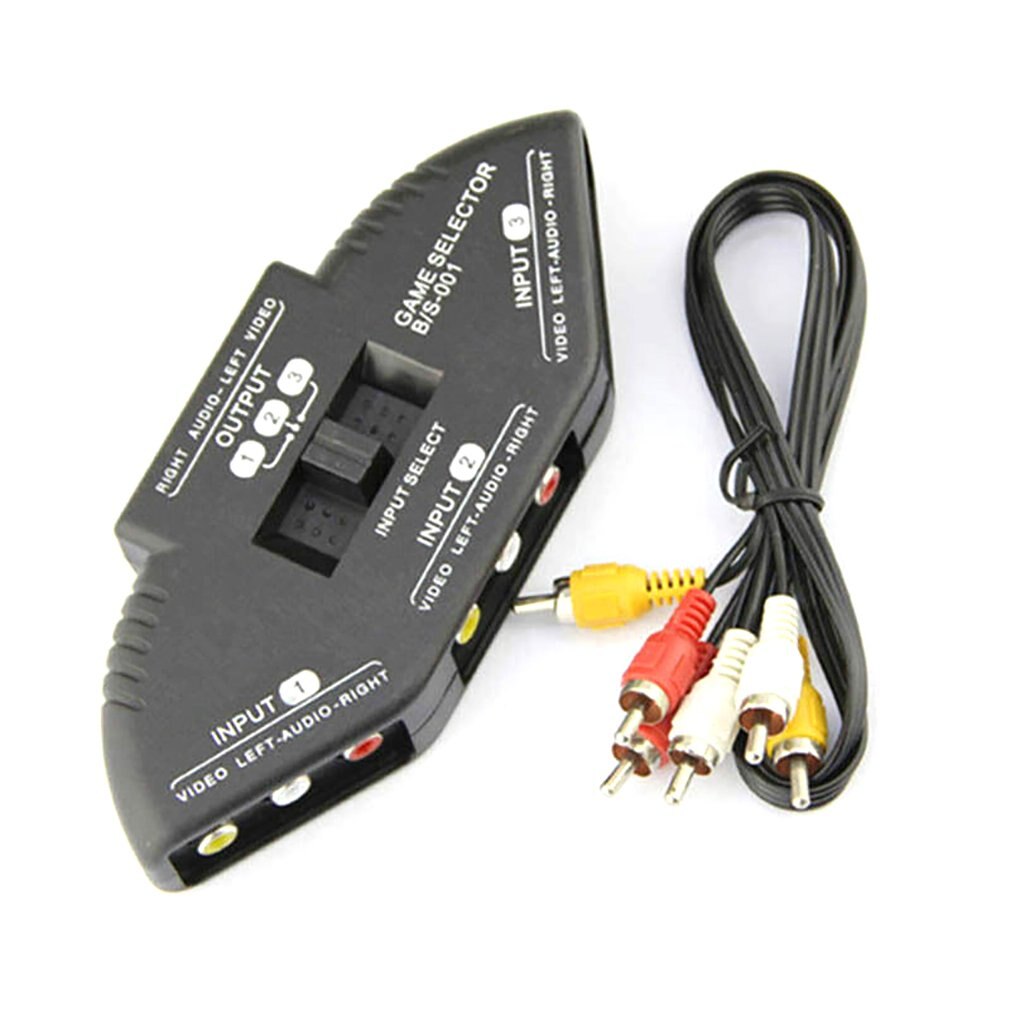 3-Way Audio Video AV RCA Splitter Black Switch Selector Box Composite Splitter with 3-RCA