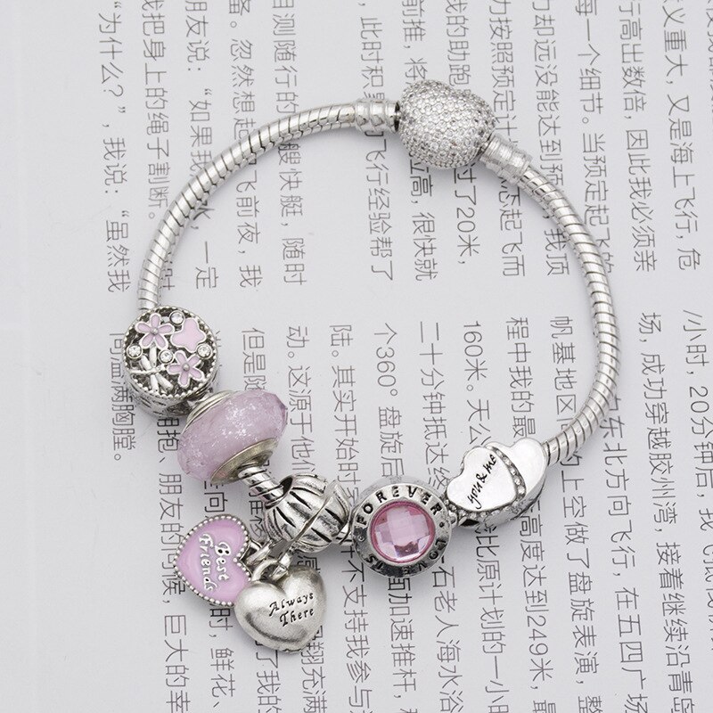 estilo DIY Rosa amor colgante gran agujero cuentas series mujeres indefinidas serpiente hueso pulsera